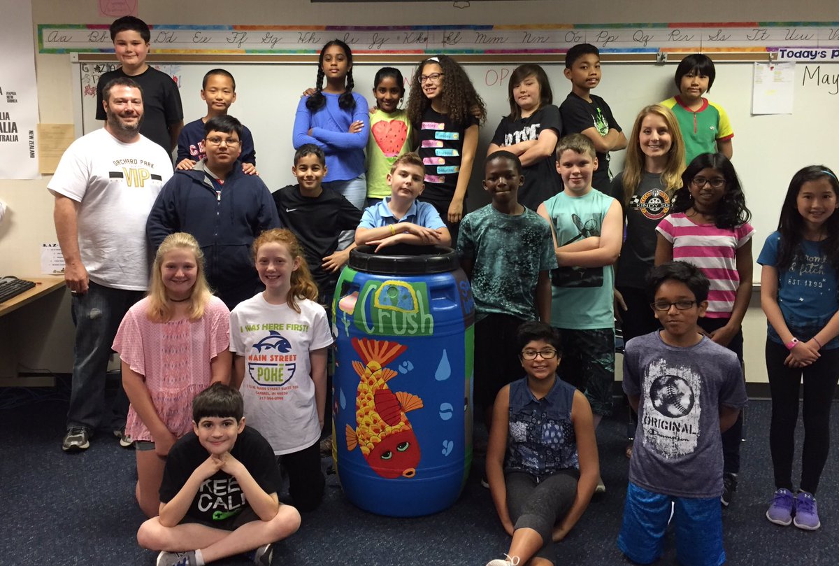MsGrazianoOPE's tweet photo. Our rain barrel!  Thanks to Indiana Water Environmental Association &amp; Bowen Engineering!  Vote for our barrel at IWEA Conference Aug 22-24! https://t.co/EuiEDKVtpF