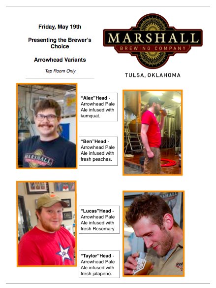 MarshallBrewing's tweet photo. Celebrate #acbw2017 at Marshall Brewing! Open 12 - 8 PM offering the Brewer's Choice Arrowhead Variants. #drinklocal #indie #Craftbeer https://t.co/M2prqyIYo8