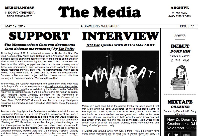 lizpelly's tweet photo. EXTRA EXTRA! @fvckthemedia no. 77 is here featuring @mallratmusic 
@DUMPxHIM @B3byVoldemort @evan_greer + more  https://t.co/v8ZKGsPjWe https://t.co/Py0S8xwNQ1