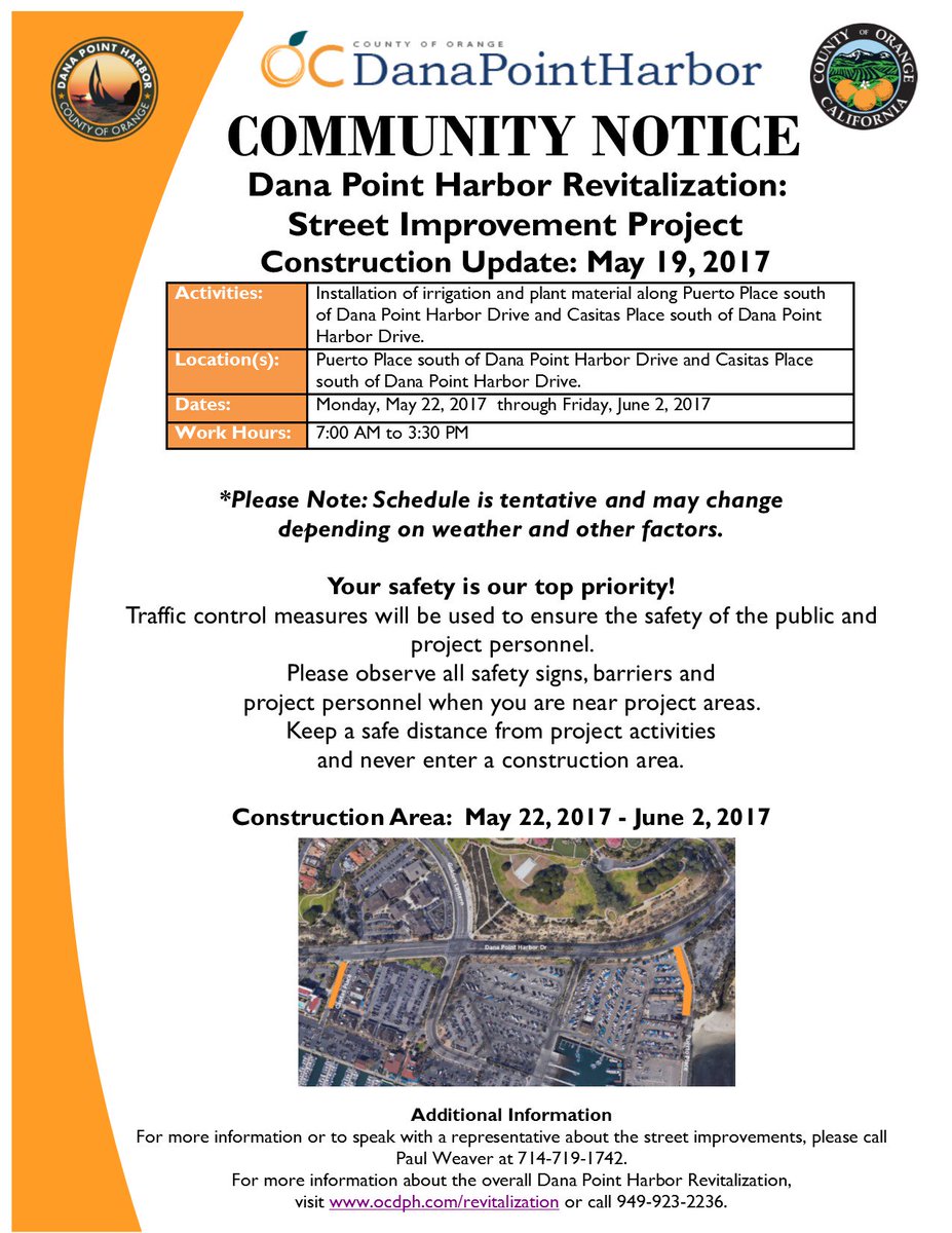 OCDPH's tweet photo. Community Notice - Dana Point Street Improvement Project Update https://t.co/BJnPJI8Q0f