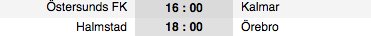 Två matcher i #allsvenskan på lördag!
16.00:
#ÖFK v #KalmarFF
18.00:
#HBK v #ÖSK
Skador &amp; avstängningar:
skadekollen.com/fotboll/allsve…
#Twittboll