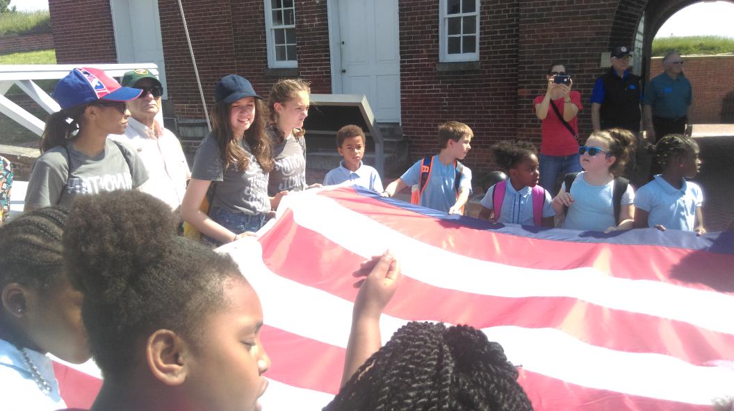 Carole70Cs's tweet photo. @FSK076 Mrs.Waller's 3rd Grade class participating in the changing of the flag today at Fort McHenry!! https://t.co/FRHh5W8Ukg