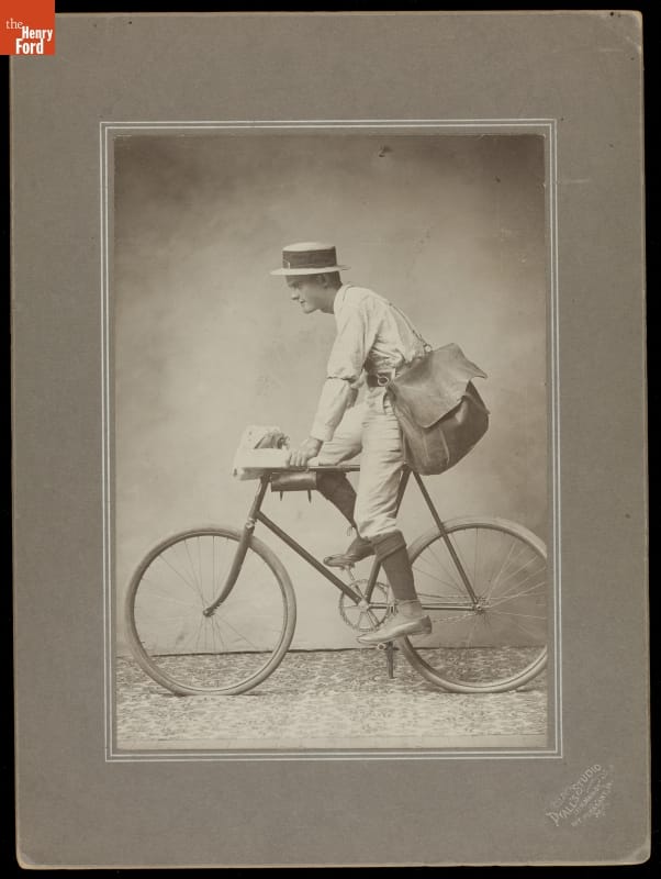 thehenryford's tweet photo. In honor of #nationalbiketoworkday - In 1902, Orville J. Murphy used a bike to deliver mail to outlying households around New London, Iowa. https://t.co/OZuKEYhzg6