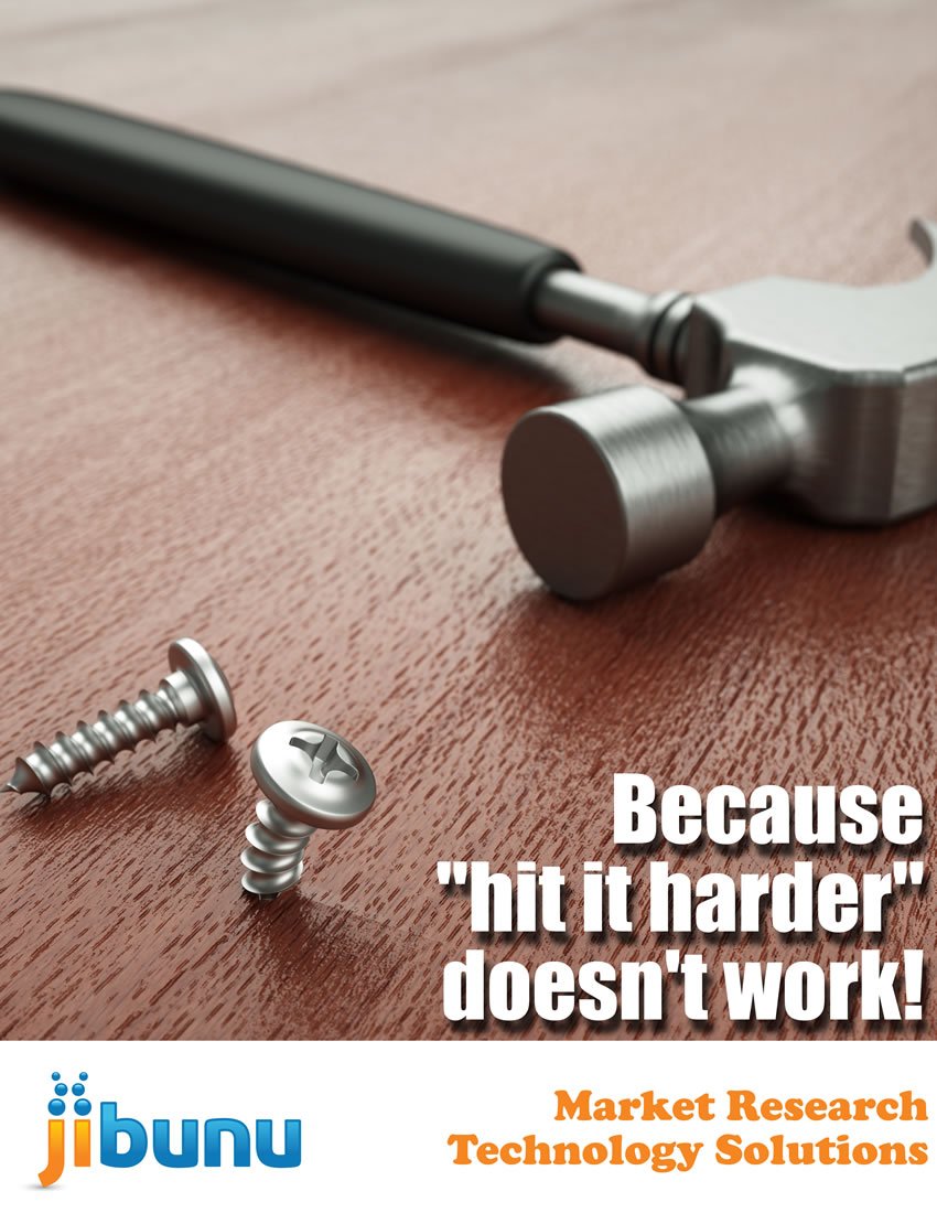 Ad #3 in the "Why Jibunu" series. The wrong tools can give you the wrong results. #WrongTools #MRX #technology #HitItHarder <a href="/jibunu/">jibunu</a>