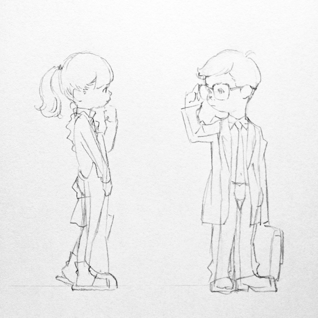 「作画プロセス。身体を先に描いておくことで、服のブカブカ感が出せます。 」|窪之内 Eisaku 英策のイラスト
