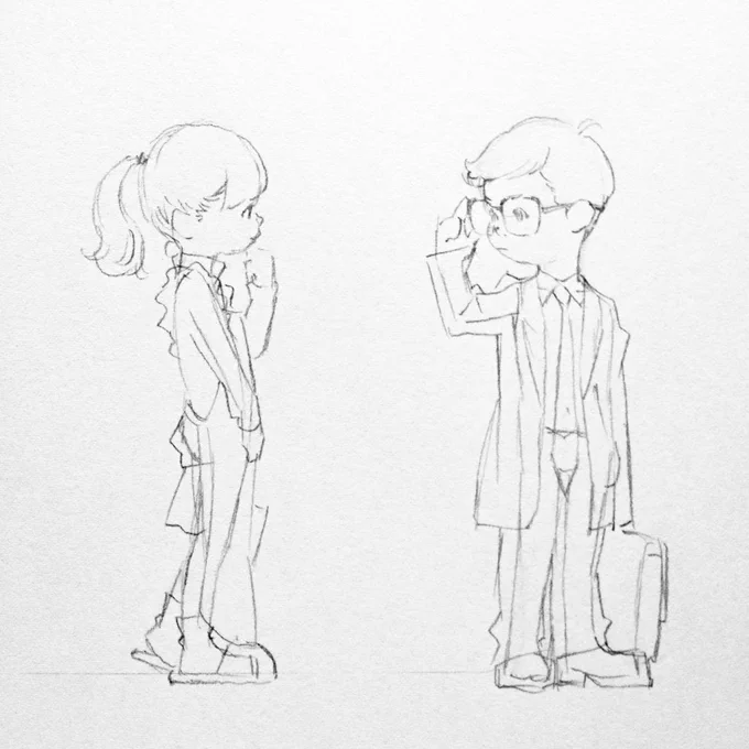 作画プロセス。身体を先に描いておくことで、服のブカブカ感が出せます。 