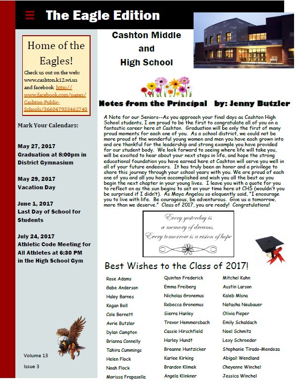 The latest edition of the Eagle Newsletter:  bit.ly/2rzReuE #cashtonpride