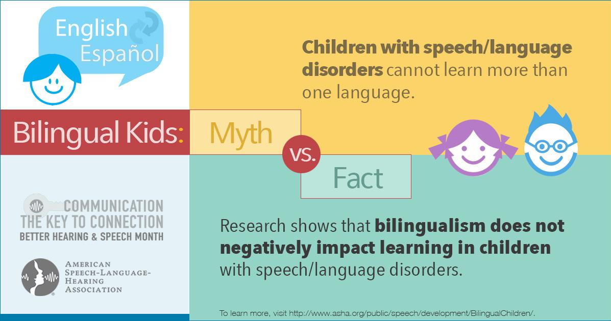 KingErica_slp's tweet photo. May is Better Hearing &amp; Speech Month! Time to separate myth from fact about bilingual kids! #BHSMContest - https://t.co/YEwtWQ6lgq https://t.co/7HvnUyNR2a