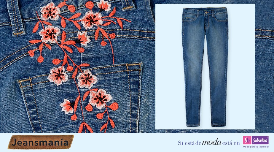 Lleva la tendencia floral en tu outfit con estos jeans con bordado en el  bolsillo trasero. Jeansmanía | Suburbia | Scoopnest