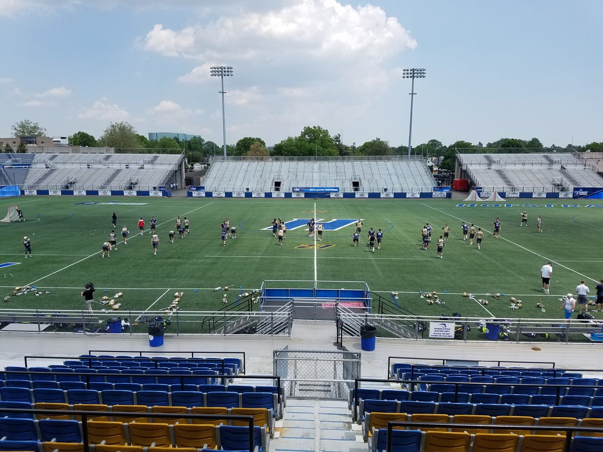 NDlacrosse's tweet photo. We have arrived at Hofstra's Shuart Stadium for practice before tomorrow's quarterfinal matchup vs. Denver at 2:30 on @ESPNU! https://t.co/S4x19IwVIp