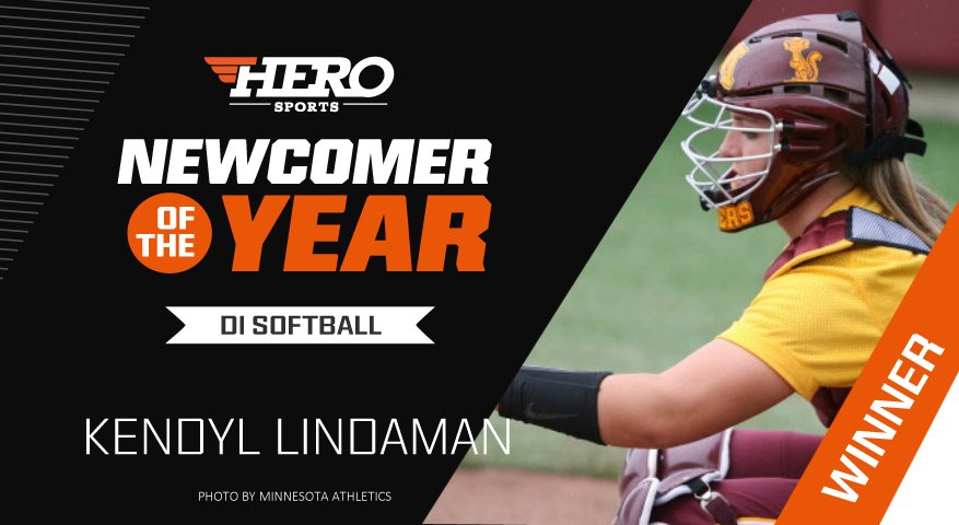 HEROSportsSB's tweet photo. She was HUGE all season long, earning @Kendyl_23 the #D1SB Newcomer of the Year! Way to go! 👏
--> https://t.co/TnON3MLruD #CollegeSoftball https://t.co/t6RaSzO8PK
