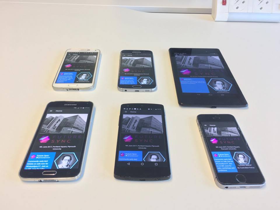 HeffTech's tweet photo. Day of device testing and the Future Sync App is nearly complete! #appdevelopment #FutureSync17 @FutureSyncConf https://t.co/s1dFGENrDo