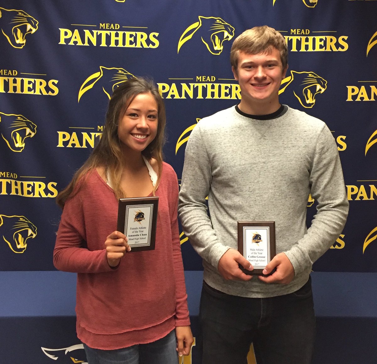 MEAD_ATHLETICS's tweet photo. Congratulations Amanda Chan and Collin Grosse - 2017 @MeadHighSchool Athletes of the Year!  #ProudToBeAPanther  #ThankYou https://t.co/5c6mlw4Idt