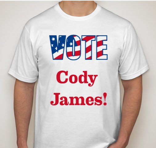 CJam4Prez's tweet photo. Campaign t-shirts are now ready for purchase! DM me for price and shipment details.
#NobodyKnowsFreedomLikeCodyJames https://t.co/LGhy0xGINu