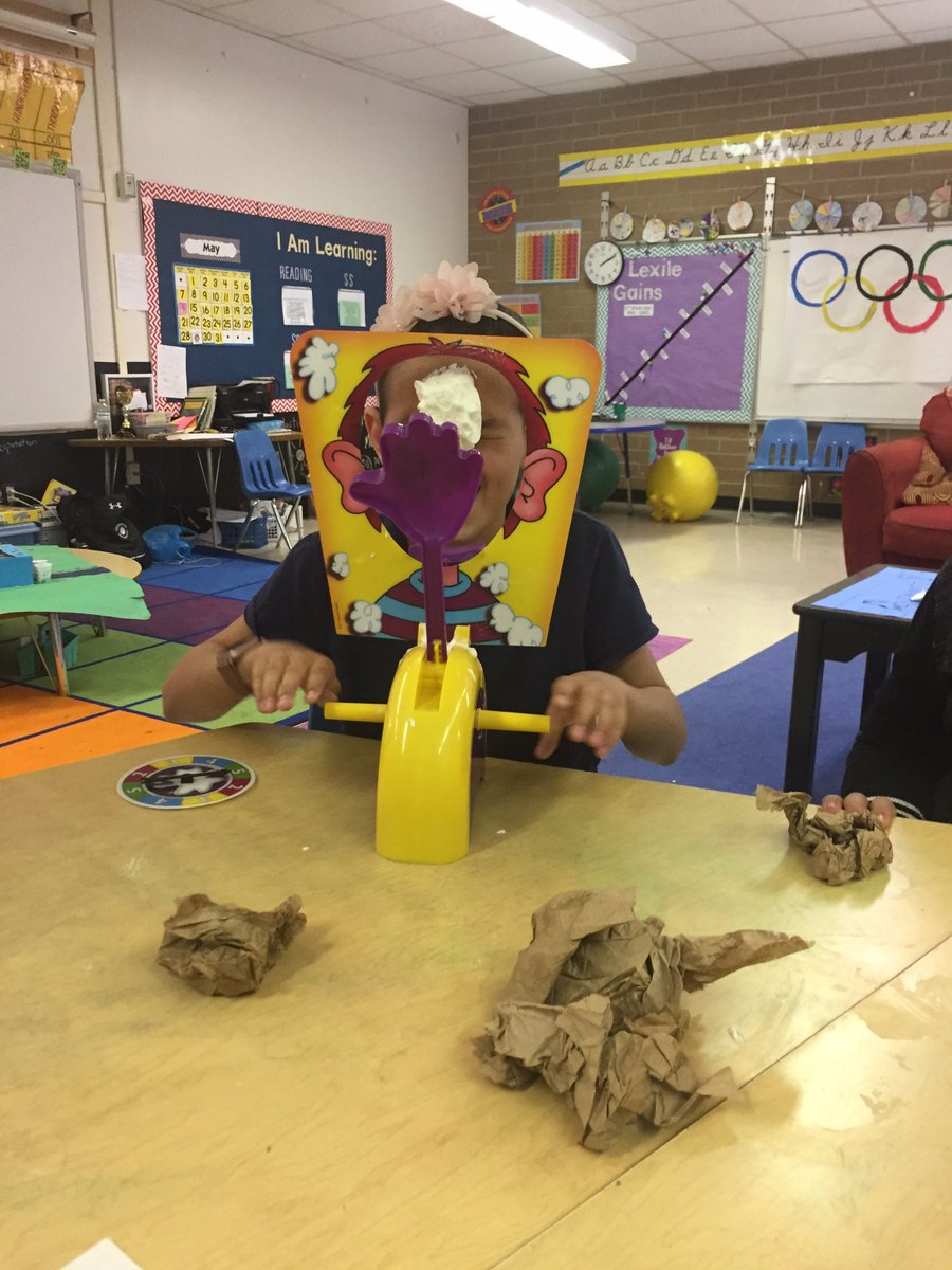 Mrs_H5th's tweet photo. Student reviewed science vocabulary with Pie Face this afternoon. Lots of laughs and loud cheers. #sorryforthenoise #werelearning #NRES https://t.co/uRQLoaFmpg