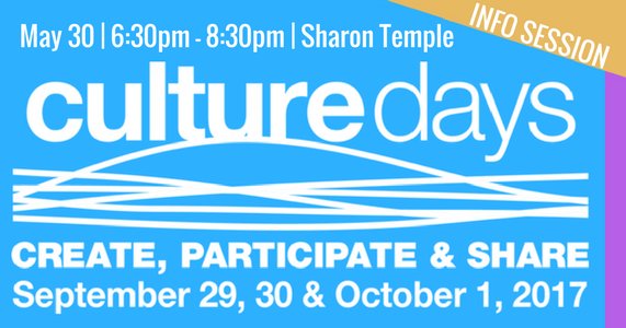 YorkRegionArts's tweet photo. Don't get left out of #CultureDays2017! Come to our Info Session next week May 30 @sharontemplenhs #jointhemovement https://t.co/YwSW7zdUJu https://t.co/2ke31dM3B6