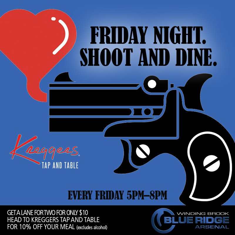 brawindingbrook's tweet photo. Still looking for date night plans? Come shoot with us for $10/lane/2 shooters &amp; get a 10% coupon for dinner @KreggersRVA afterward! https://t.co/8jkJAzfgOM