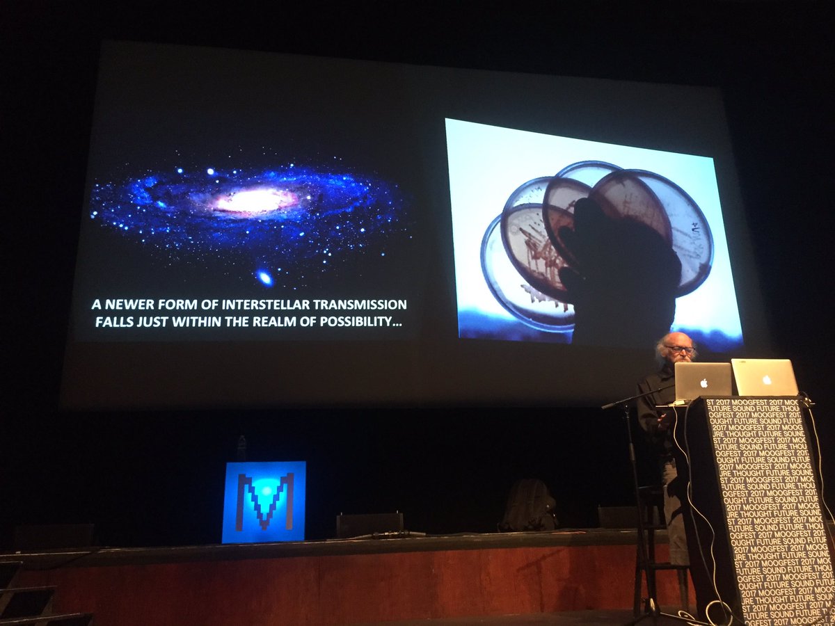moogmusicinc's tweet image. .@MIT's Joe Davis prepares us for #extraterrestrial communications with his SWANSONG keynote at #moogfest2017: