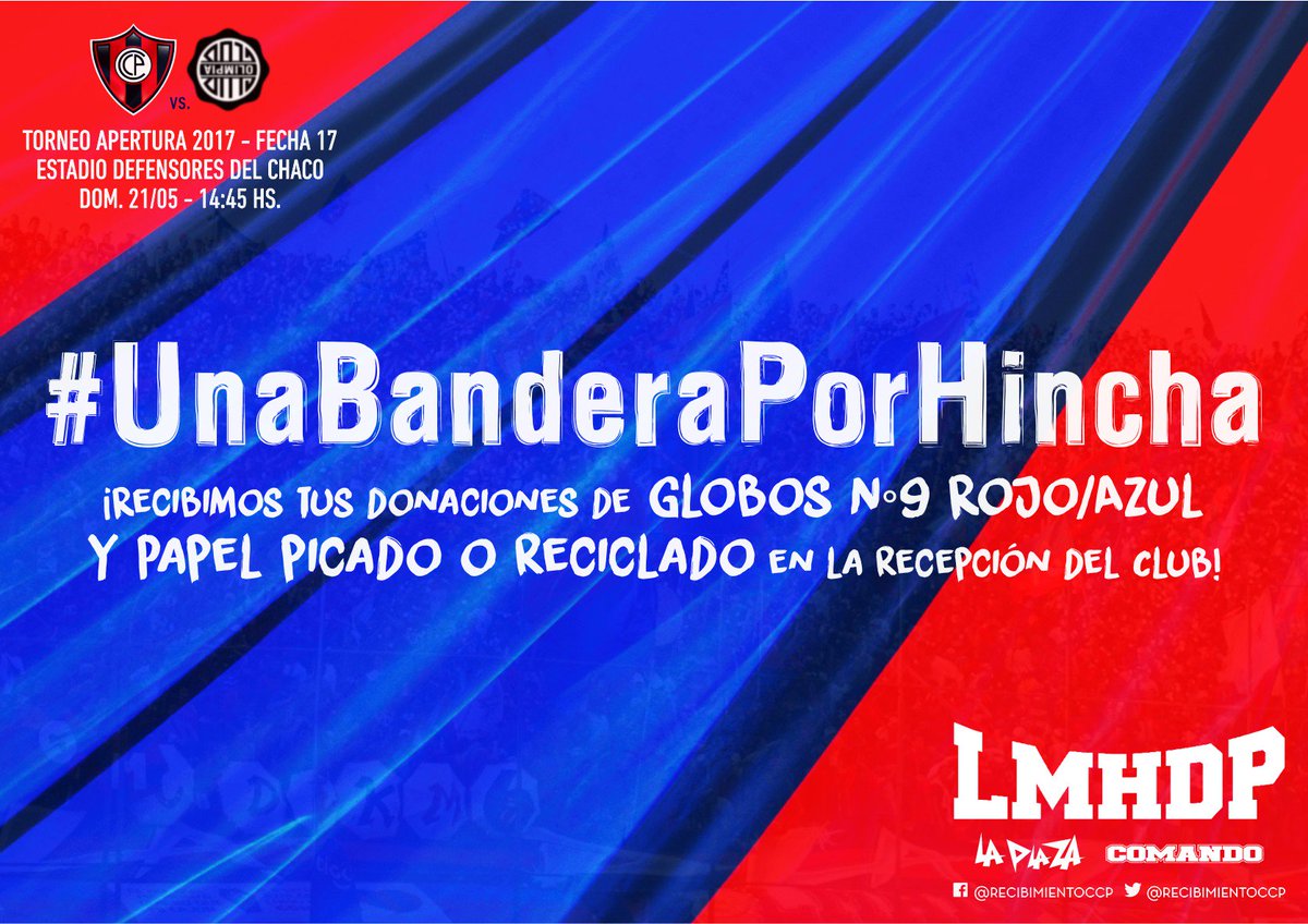 recibimientoccp's tweet photo. Se parte del Recibimiento de #LMHDP #UnaBanderaPorHincha 🔴🔵
Acerca tu donación de Papel Picado o Reciclado y Globos 9 Rojo/Azul en el Club 🏟 https://t.co/pRKUVdUw9N