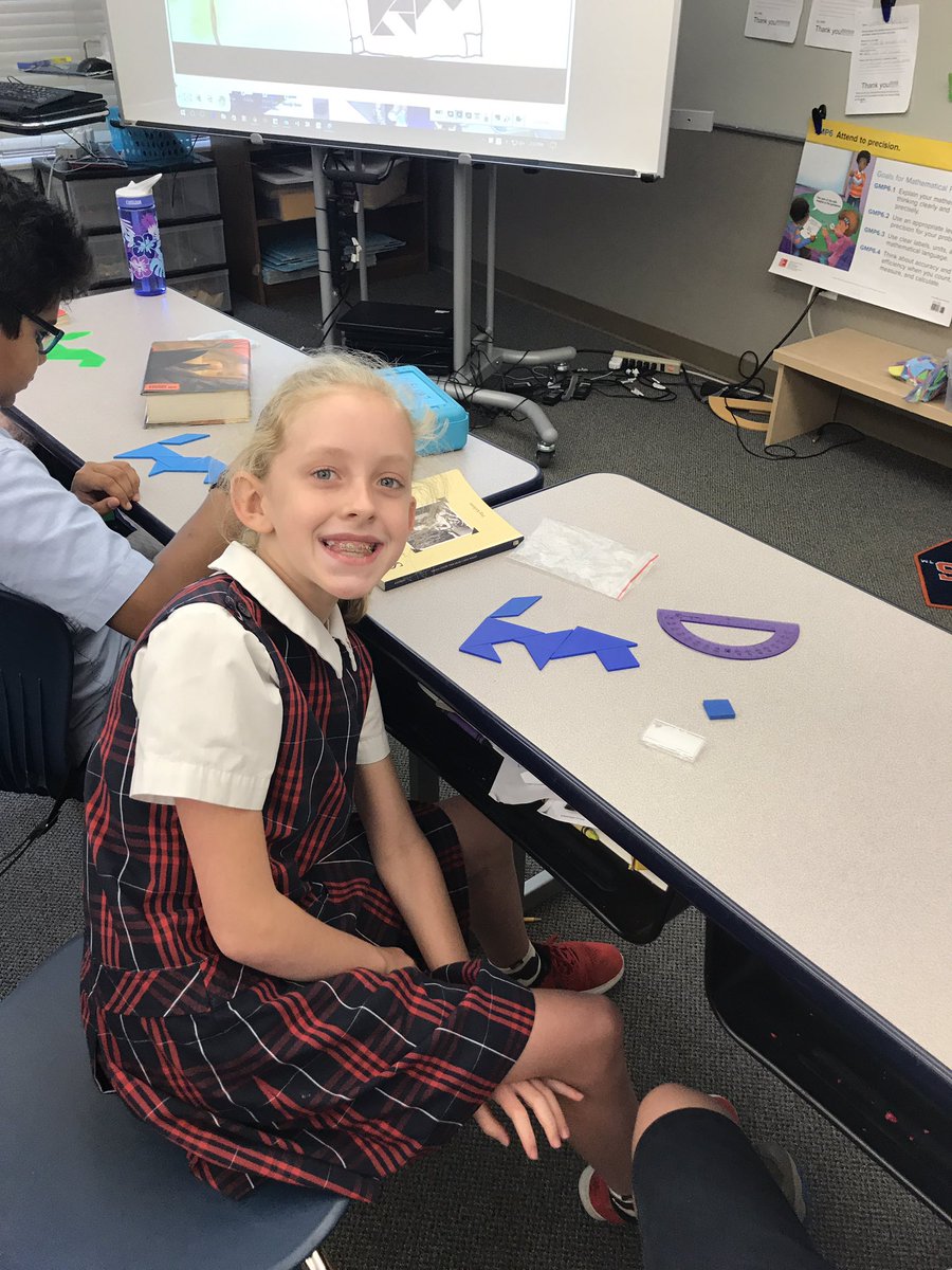 dawnrobins71's tweet image. Students take a break computation as they explore the use of tangrams. These students created a lion to show school spirit.