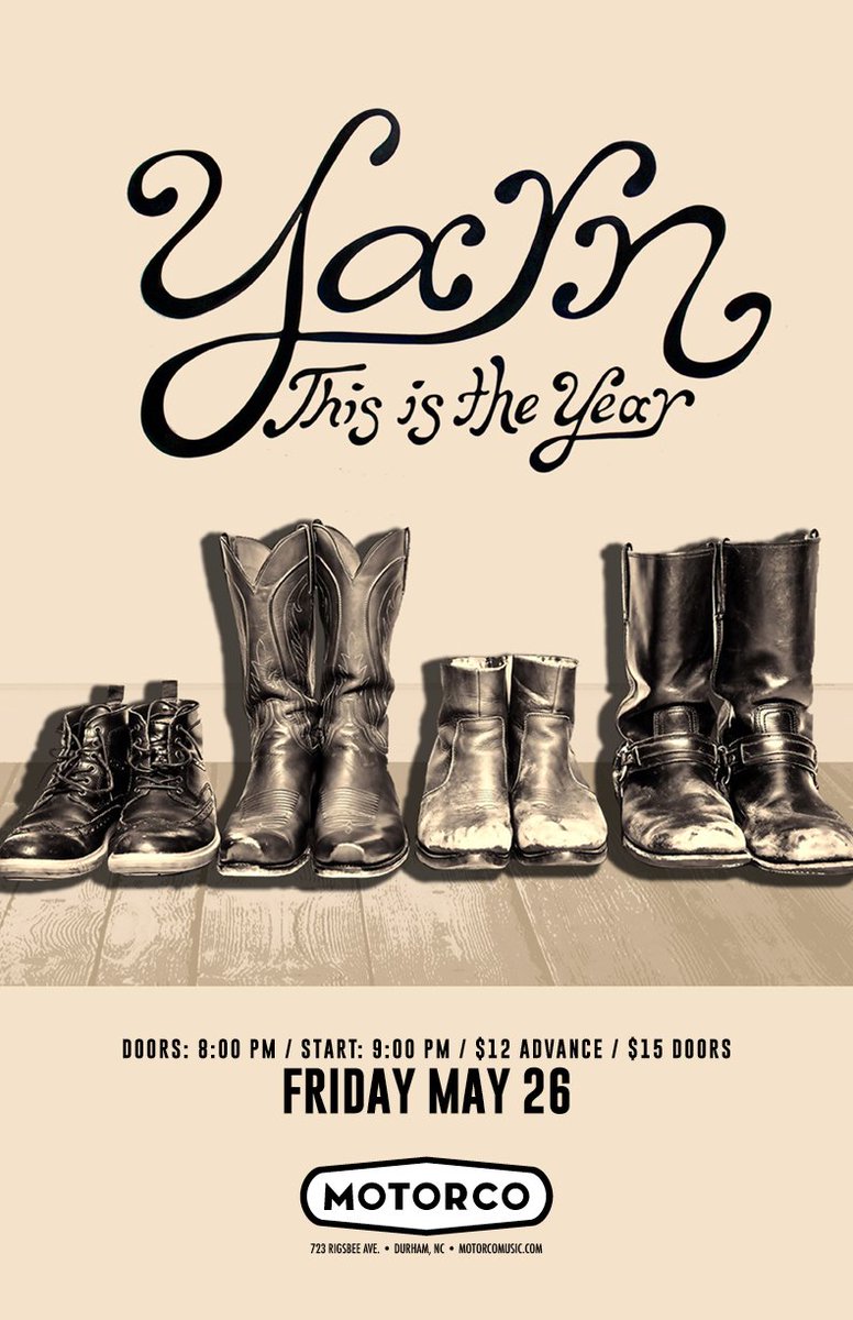 Fri, May 26, Americana band Yarn (<a href="/brooklynyarn/">YARN</a>) comes to Motorco w/ @meandmollymusic ow.ly/SvQO30bHF1v $12 advance / $15 day of.