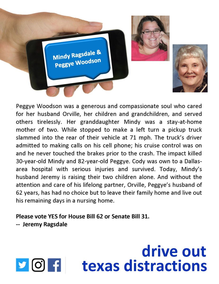 txdistractions's tweet photo. Mindy and Peggye lives were taken by a distracted driver. Their family has fought for years to pass #txhb62. #voteYES #txlege #nomoredeaths https://t.co/NnKWnTjsfz