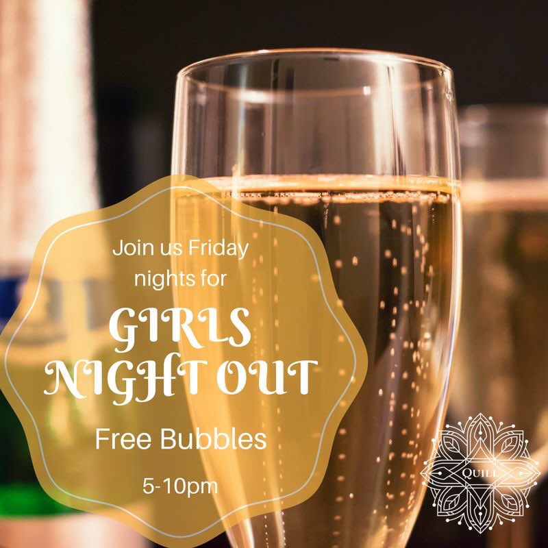 QuillDallas's tweet photo. It's Girls Night Out tonight! Free bubbles for ladies until 10! #cheers #happyfriday #quilldallas #TeamARG #GirlsNightOut https://t.co/sUKJPP1QPc