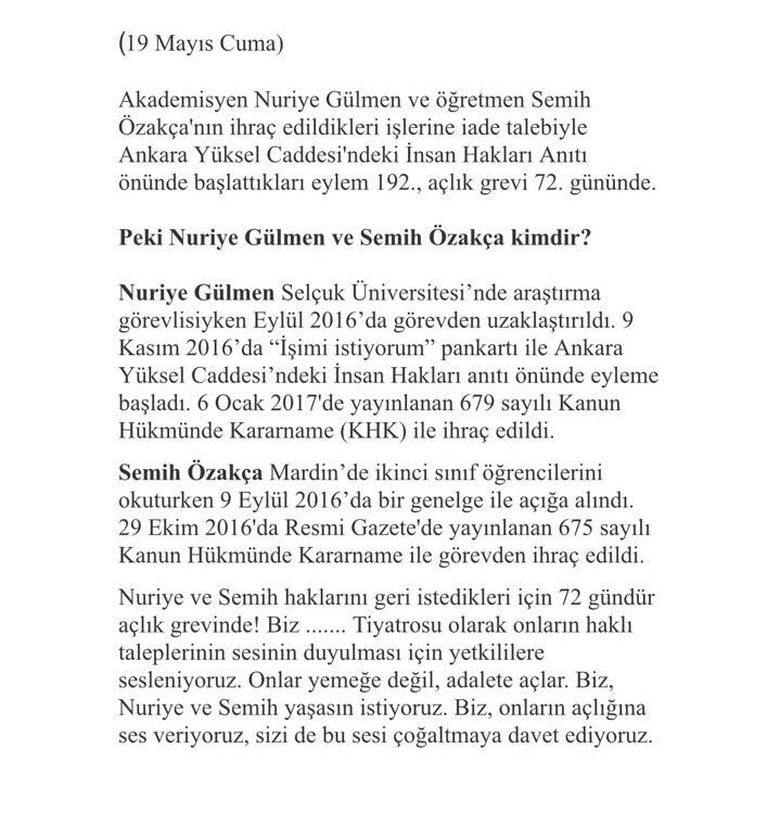 "HAKLI TALEPLERİNİ KABUL EDİN!"
#NuriyeVeSemihYaşasın
#İstanbulSesVeriyor
(Tiyatrolar ortak bildiri)