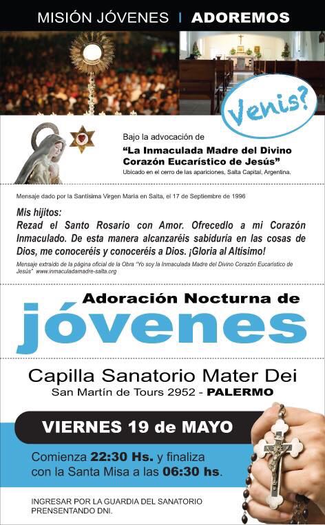PEREGRINASALTA's tweet photo. Hoy👉 vení entre las 22:30 y 06:30 hs 
#AdoraciónNocturna en Capilla Sanatorio #MaterDei 
San Martín de Tours 2952🙂 CABA👍
🇦🇷 #InmaculadaMadre https://t.co/ITXVpLnGjE