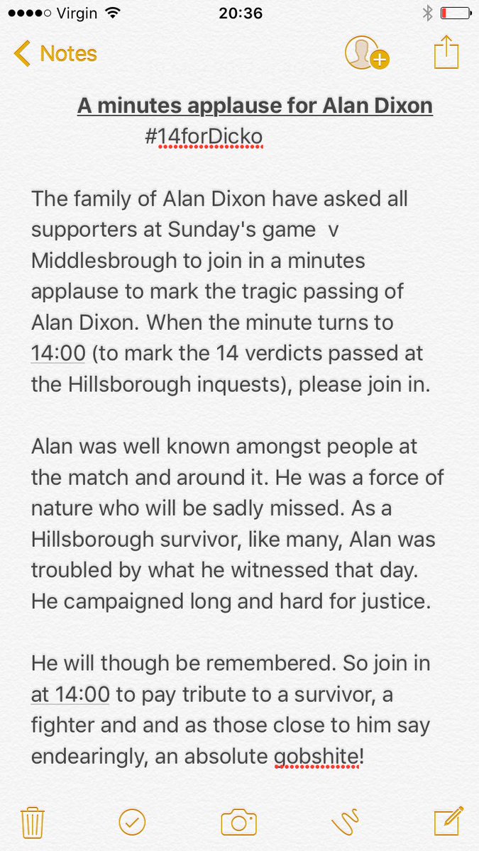 spiritofshankly's tweet photo. If you are at Sunday's match please join in the applause for Alan Dixon when the time on the scoreboard reaches 14:00 #14forDicko https://t.co/9tL4mKaZdz
