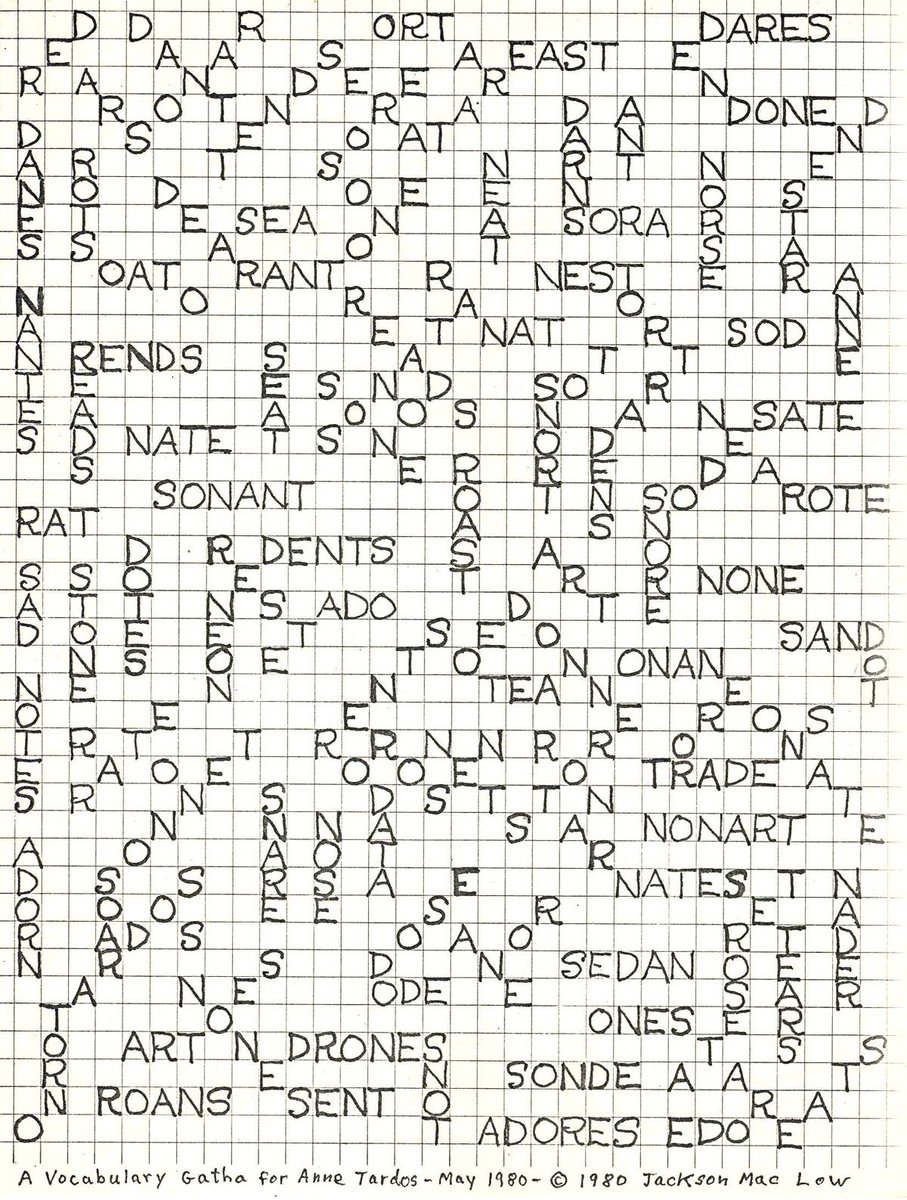 grotesquetables's tweet photo. A Vocabulary Gatha for Anne Tardos by Jackson Mac Low from 1980 #jacksonmaclow https://t.co/tgNgRZ67O8