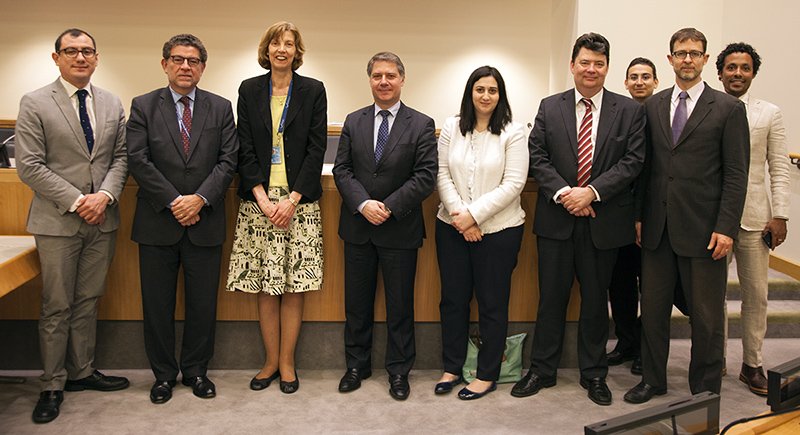 IISD_ENB's tweet image. #ICP Meza-Cuadra of #Peru announced this as his final meeting as Co-Chair. Pictured with #DOALOS Secretariat. #oceans #sdg14