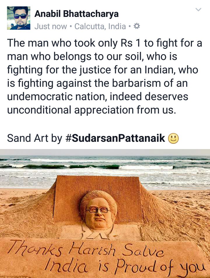ianabil's tweet photo. All Indians owe to you sir #harishsalve :)
#IndiaWithJadhav #savejadhav #IndiaDefeatsPak https://t.co/qh2LNfMKKx