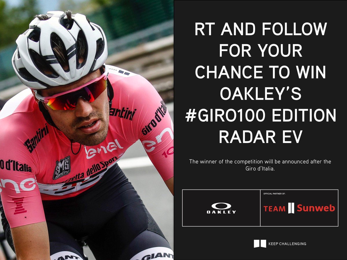 We're giving away one pair of @Oakley #Giro100🇮🇹 edition Radar EV. RT and follow for your chance to win! #KeepChallenging #CantStop