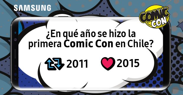 SamsungChile's tweet photo. ¡Gana invitaciones para ir a @comicconchile respondiendo con un RT o ❤ en la opción correcta! #SamsungEnComicCon - https://t.co/dQEQYYimqt https://t.co/49teFJIJD6