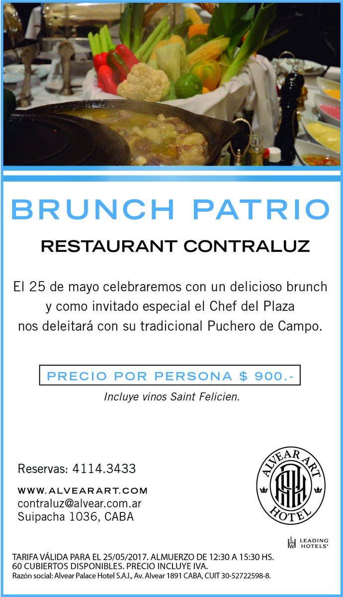 Este 25 de Mayo te esperamos en el Restaurant Contraluz con un Brunch Patrio. #25deMayo #Contraluz #Puchero #DonatoMazzeo #SantiEscudero