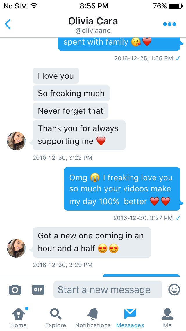 hotlineolivia's tweet photo. Throw back to the 2 times @oliviaanc dmed me once on my birthday and the other a few weeks later ❤️❤️ she's seriously such a sweet person💕💕 https://t.co/WpIpYrpKam