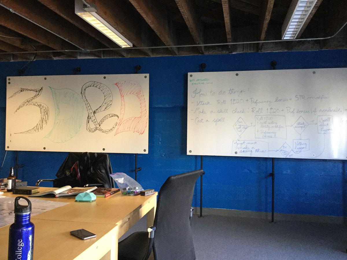 StaffofSage's tweet photo. Helping to run a #DnD event at #TechShopSF featuring roleplaying & 3D printing called 3D&D. Like my magic decision tree? #CSnerd #programmer https://t.co/BnQRb4wbbJ