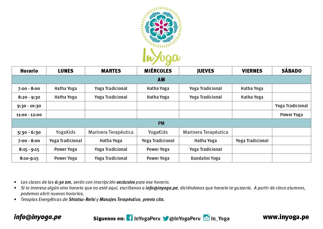 InYogaPeru's tweet photo. Nuevos horarios a partir del Lunes 22, programa tu semana, te esperamos. Namaste https://t.co/YqGFeiZJn6