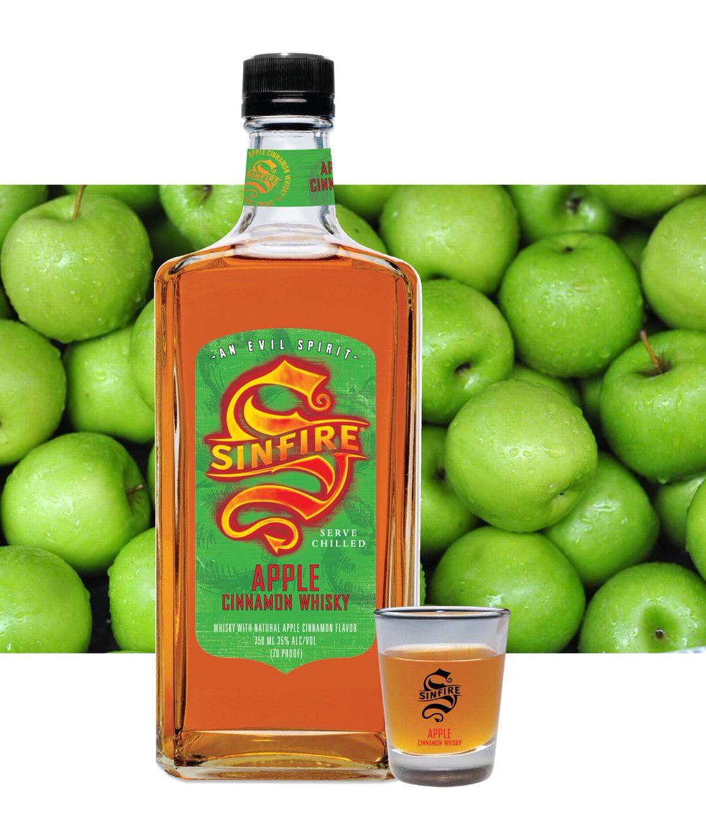 SinfireWhisky's tweet photo. Take a bite out of #SinfireApple Cinnamon Whisky. A delicious combination of tart, crisp apples with our cinnamon finish. #RaiseYourShotgame https://t.co/CCja2MbCEa