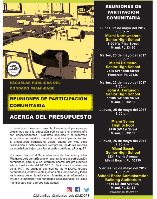 MDCPS's tweet photo. @MDCPS To Host Six Town Hall Meetings To Discuss the 2017-2018 Proposed State Education Budget
 https://t.co/qivXXKkgzf https://t.co/0OZX8eJKv8