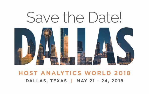 Kellblog's tweet photo. Save the date for Host Analytics World 2018 in Dallas, May 21 - 24, 2018 #epm #cpm #haworld #planning https://t.co/nrrvxPoJtD