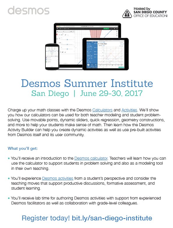 Audrey_Mendivil's tweet image. New to @Desmos and want to learn more? Check out this opportunity, hosted by @SanDiegoCOE bit.ly/san-diego-inst…