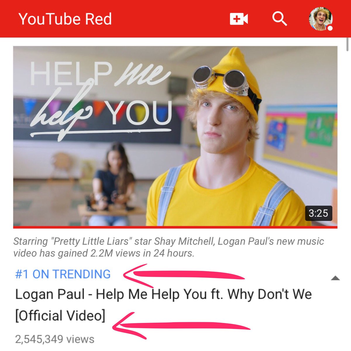LoganPaul's tweet image. Guess who's #1 on @YouTube's trending page? AYYYY! 🔥
Go watch the vid &amp;amp; download the song HERE: bit.ly/LoganPaulHelpM…