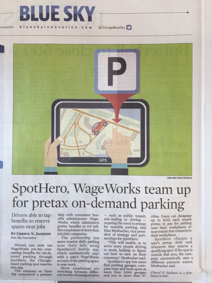 Thank you @cherylvjackson for your story in @ChicagoBlueSky on @WageWorks's partnership w/@SpotHero to offer pretax parking in our app!