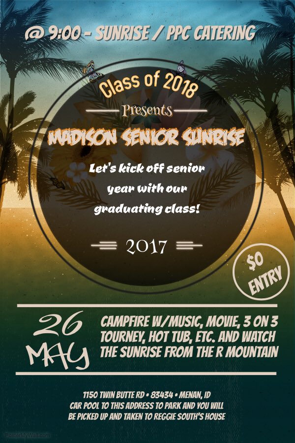 redge_south's tweet photo. Senior Sunrise is coming up this next Friday after graduation at my house🤙🏻 RT to get the word out! https://t.co/B9bpP6e4Yr