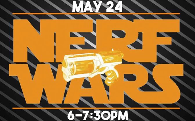 fbcmvstudents's tweet photo. May 24th will be a "Nerf War" as a youth group all throughout the church from 6:00PM-7:30PM. Use our Nerf guns or yours!
#NerfWar2017 https://t.co/gTopTFUiqG