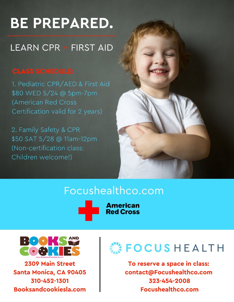 BooksandCookies's tweet photo. Get safe for the summer! Join #FocusHealth for two upcoming CPR/AED, First AID and Family Safety classes! RSVP: contact@focushealthco.com https://t.co/RD0mOQoiNI