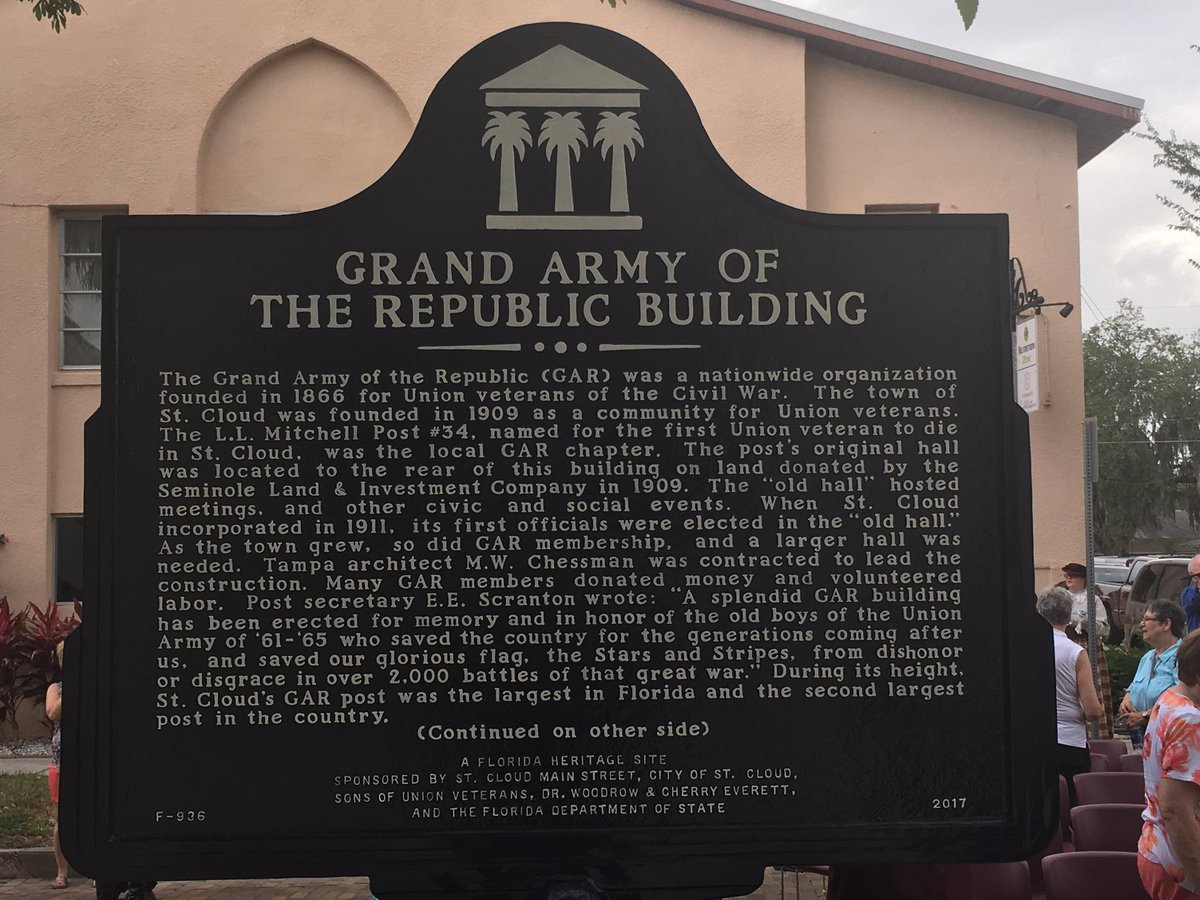 cheryl4osceola's tweet photo. New Historical Marker in downtown St. Cloud, the GAR building on Massachusetts. @StCloudMainStre #stcloudproud https://t.co/MXHapty1oz