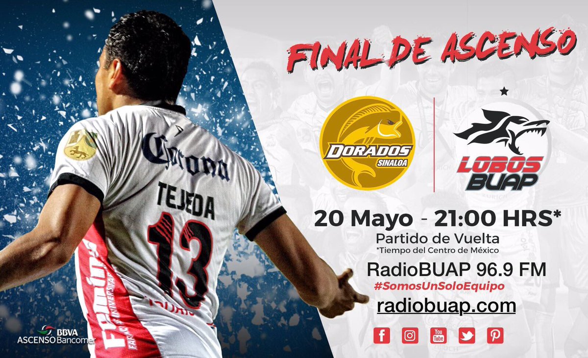 RadioBUAP's tweet photo. Sigue la transmisión del partido de la #GranFinal por el #AscensoMx en vivo por el 96.9 FM y en https://t.co/3YQ8HNl0u9
#SomosUnSoloEquipo https://t.co/6crzV8L8eT